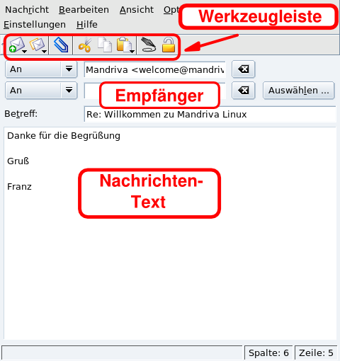 Das Fenster zum Erstellen von Nachrichten