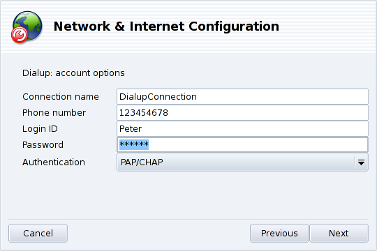 Entering Dial-up Connection Parameters