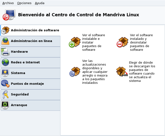 Administración de software en el Centro de Control de Mandriva Linux