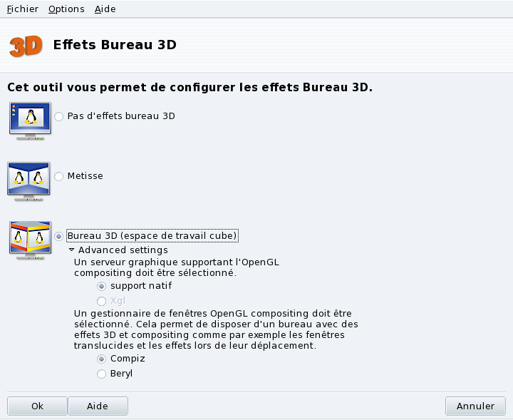 Activation des effets du bureau 3D