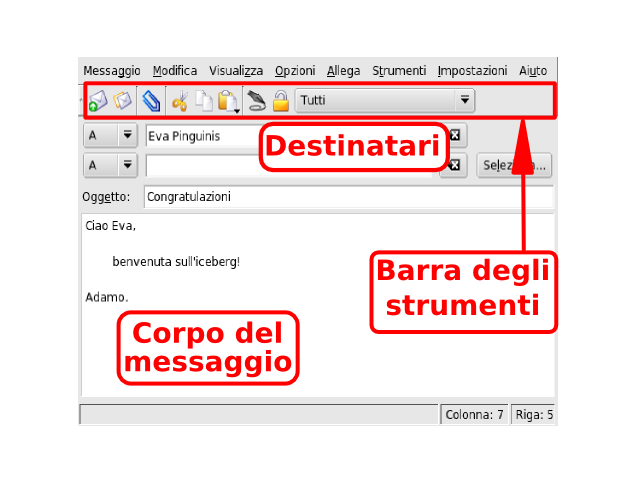 La finestra di composizione messaggi